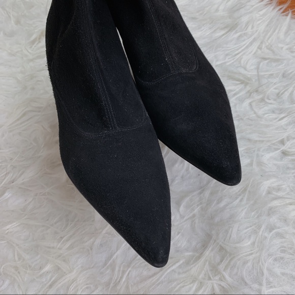 Stuart Weitzman Black Suede Knee High Sock Boots Kitten Heel Size 10 - Picture 2 of 8